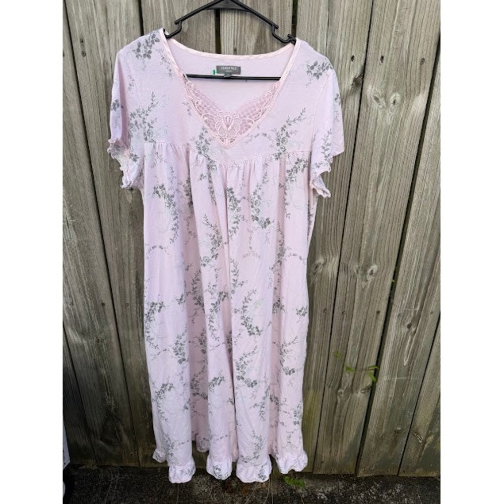 Cottagecore Coquette Essentials Nightgown L Pink Floral Lace Trim Sleep Dress